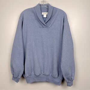 The Vermont Country Store blue shawl collar pullover sweatshirt, size large.
